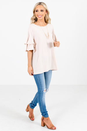 Women's Beige Round Neckline Boutique Top