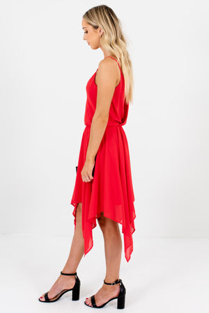 Red Asymmetrical Hem Faux Wrap Mini Dresses for Parties