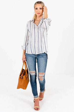 Navy Blue Striped Cute and Comfortable Boutique Shirts for Women