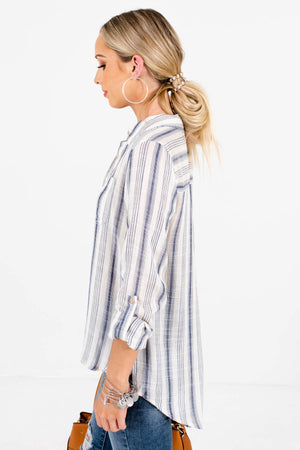 Women's Navy Blue Front Pocket Accents Boutique Shirt