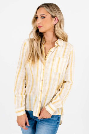 Yellow High-Low Hem Boutique Shirts for Women