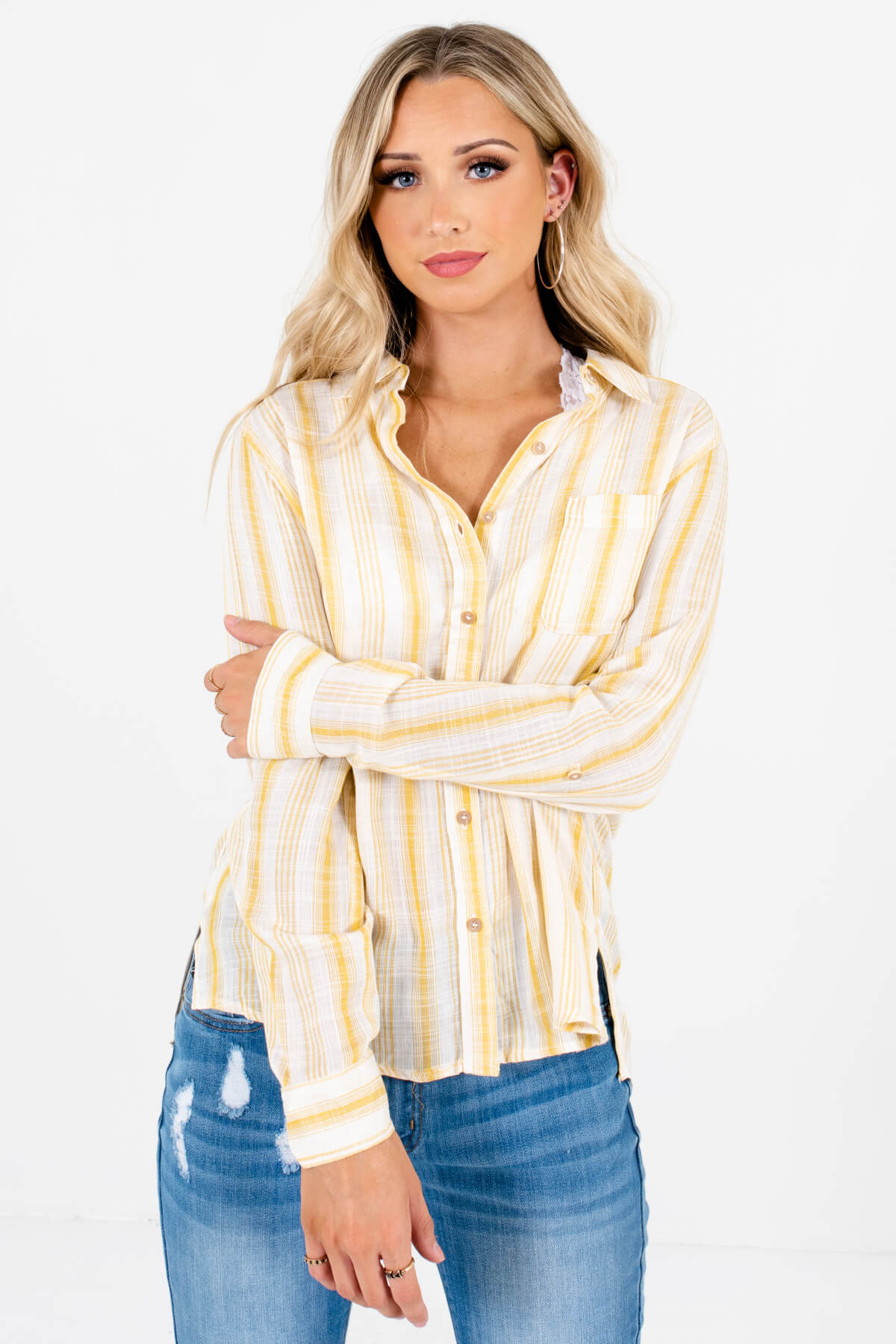 Yellow Striped Cute and Comfortable Boutique Shirts for Women