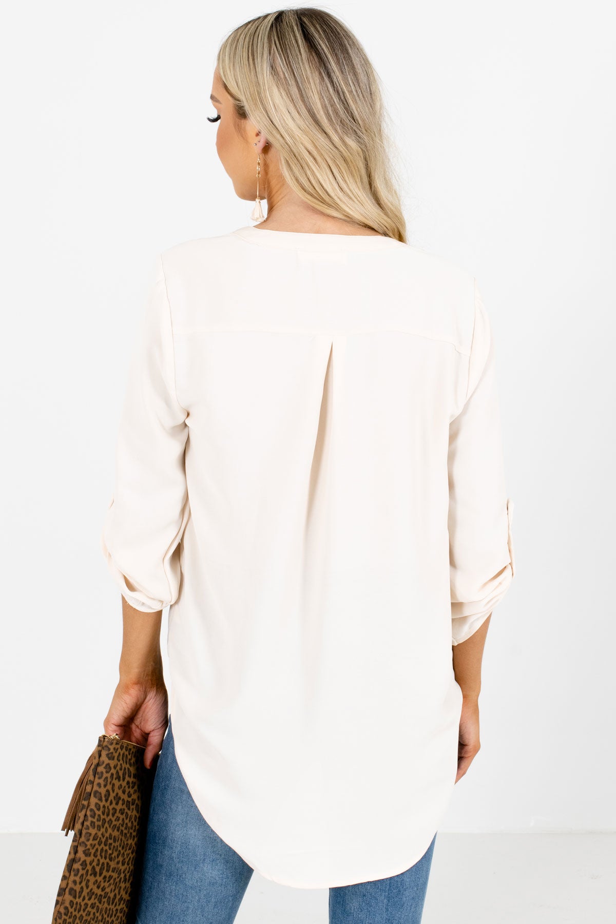 Women's Cream Pleated Accented Boutique Blouse