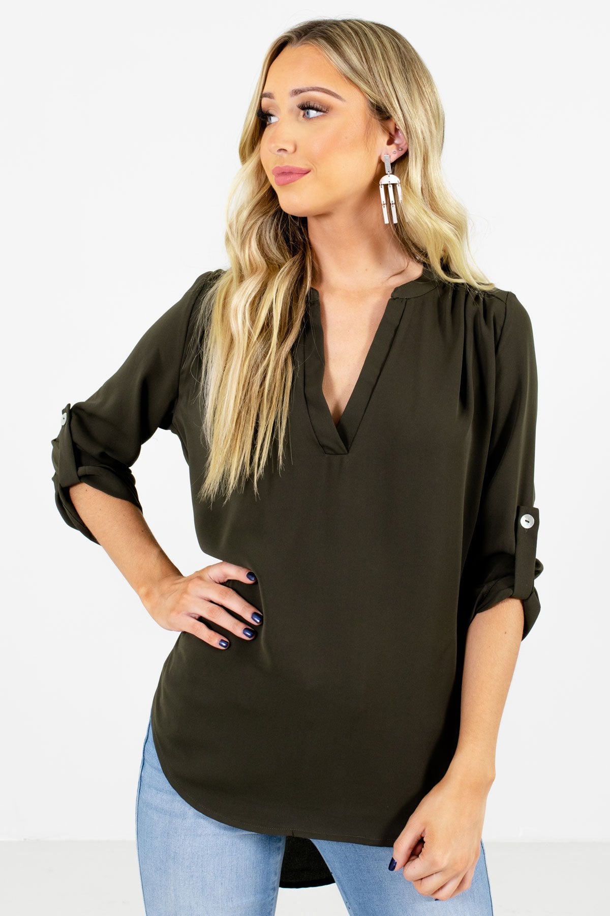 Women’s Olive Green Lightweight Boutique Blouses for Women