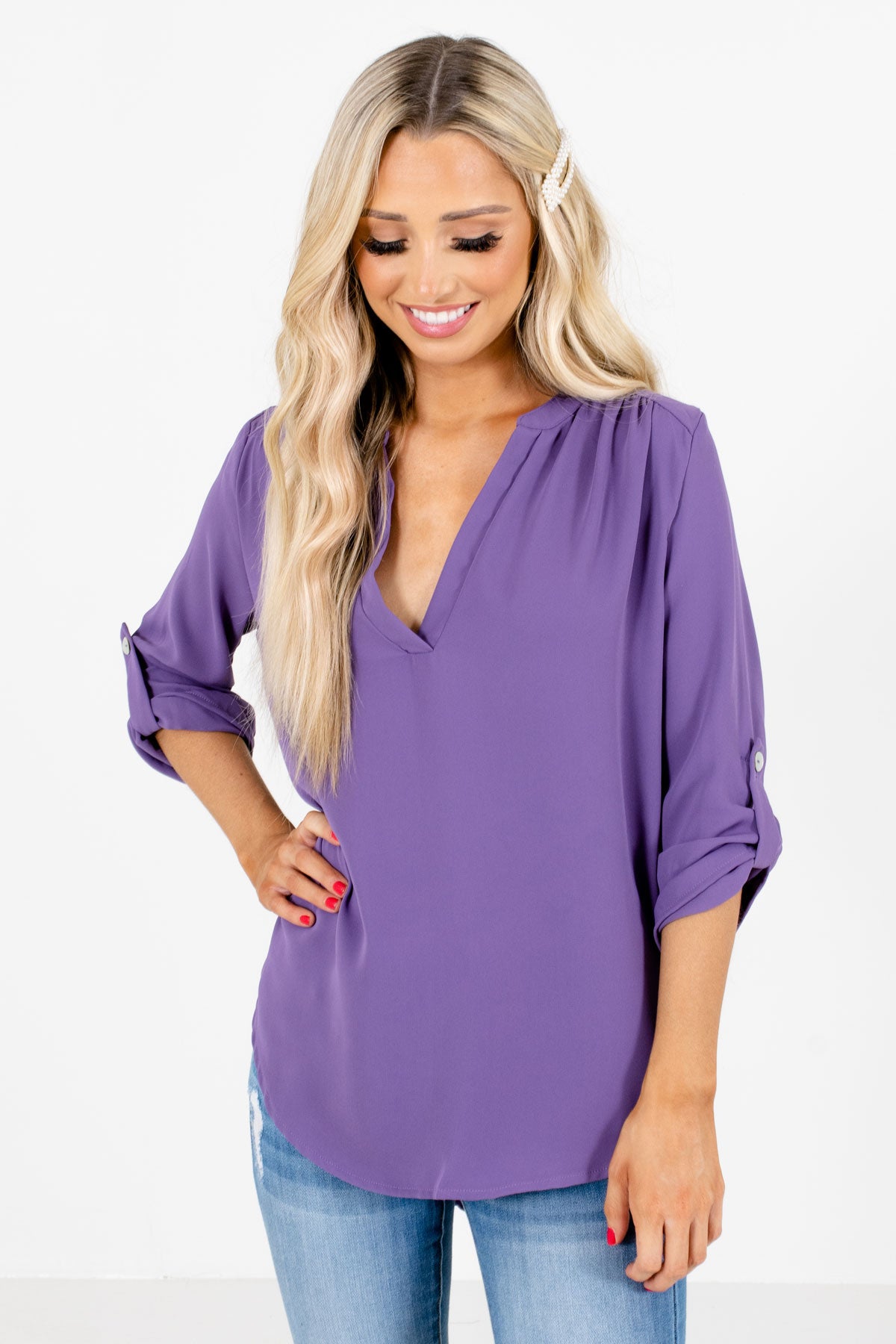 Women's Purple Business Casual Boutique Blouse