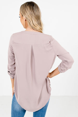 Women’s Taupe Brown High-Low Hem Boutique Blouse