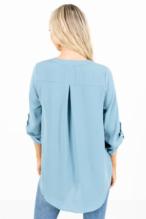 Women's Blue Pleated Accented Boutique Blouse