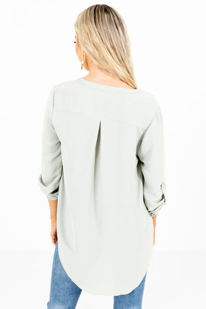 Women's Sage Green Pleated Accented Boutique Blouse