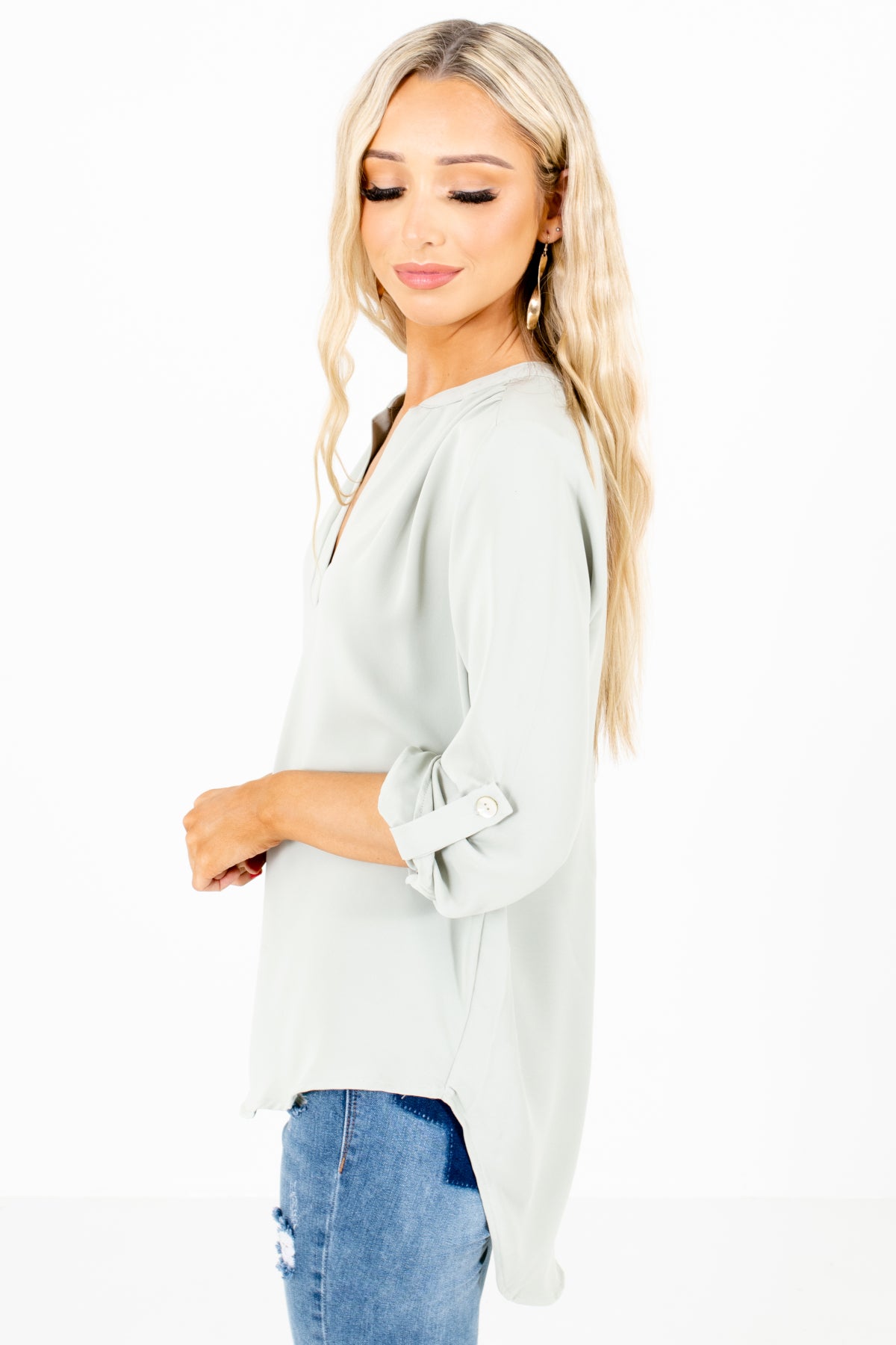 Sage Green High-Low Hem Boutique Blouses for Women