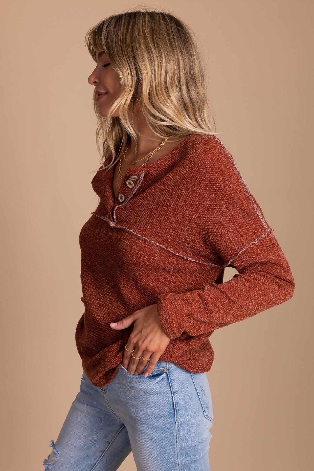 Rust Red Knit Top for Fall