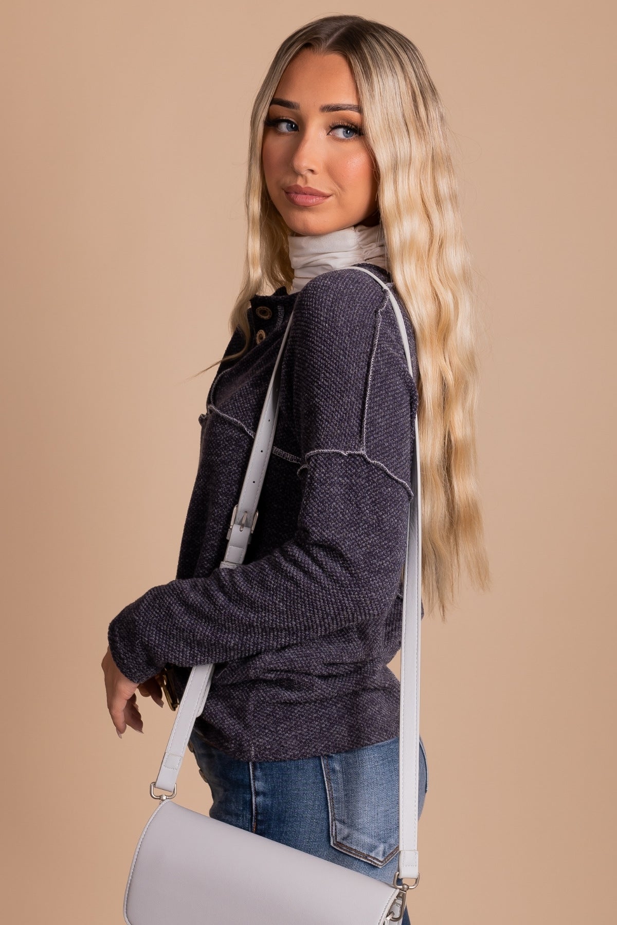 Women's Charcoal Gray Knit Top for Fall