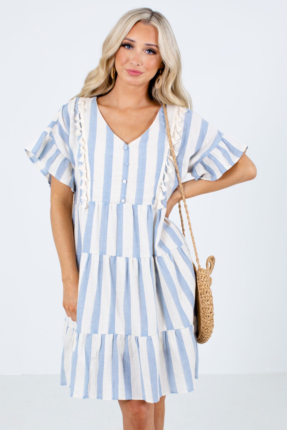 Striped Blue Mini Dress for Women