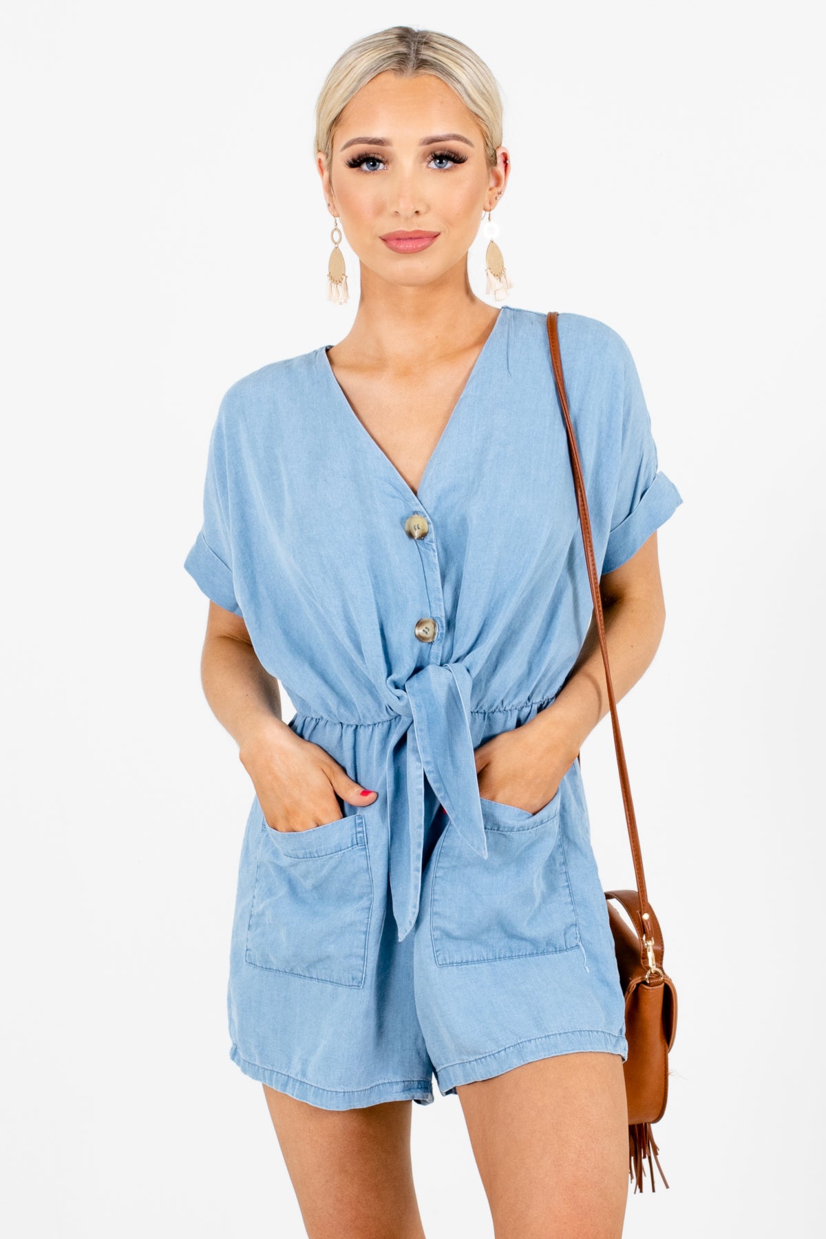 Blue Button-Up Bodice Boutique Rompers for Women
