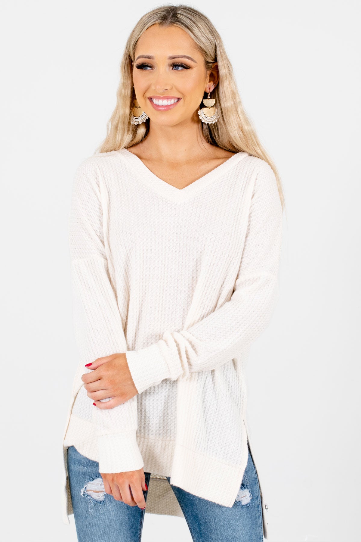 Cream Cute and Comfortable Boutique Tops for Women