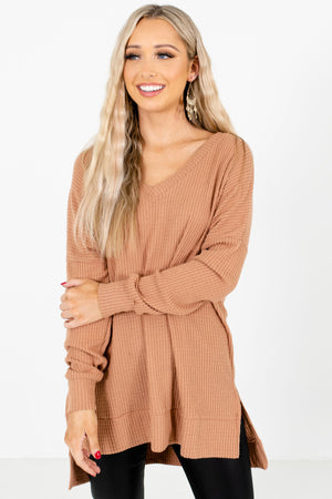 Women’s Tan Brown Casual Everyday Boutique Tops