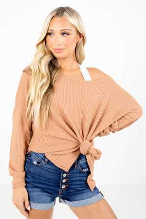 Thinking About You Tan Brown Waffle Knit Top
