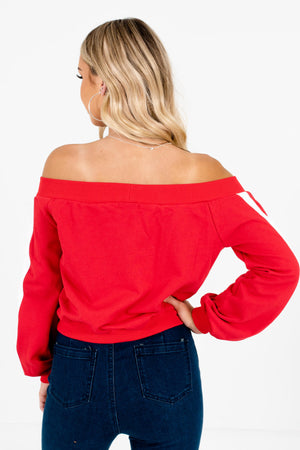 Women's Red Off Shoulder Style Boutique Pullover