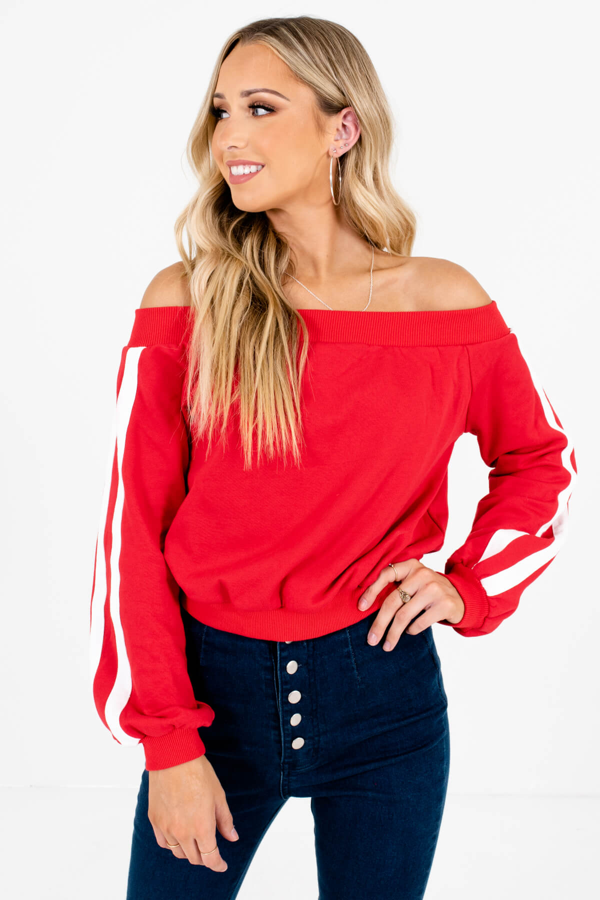 Red and White Warm and Cozy Boutique Pullovers for Women