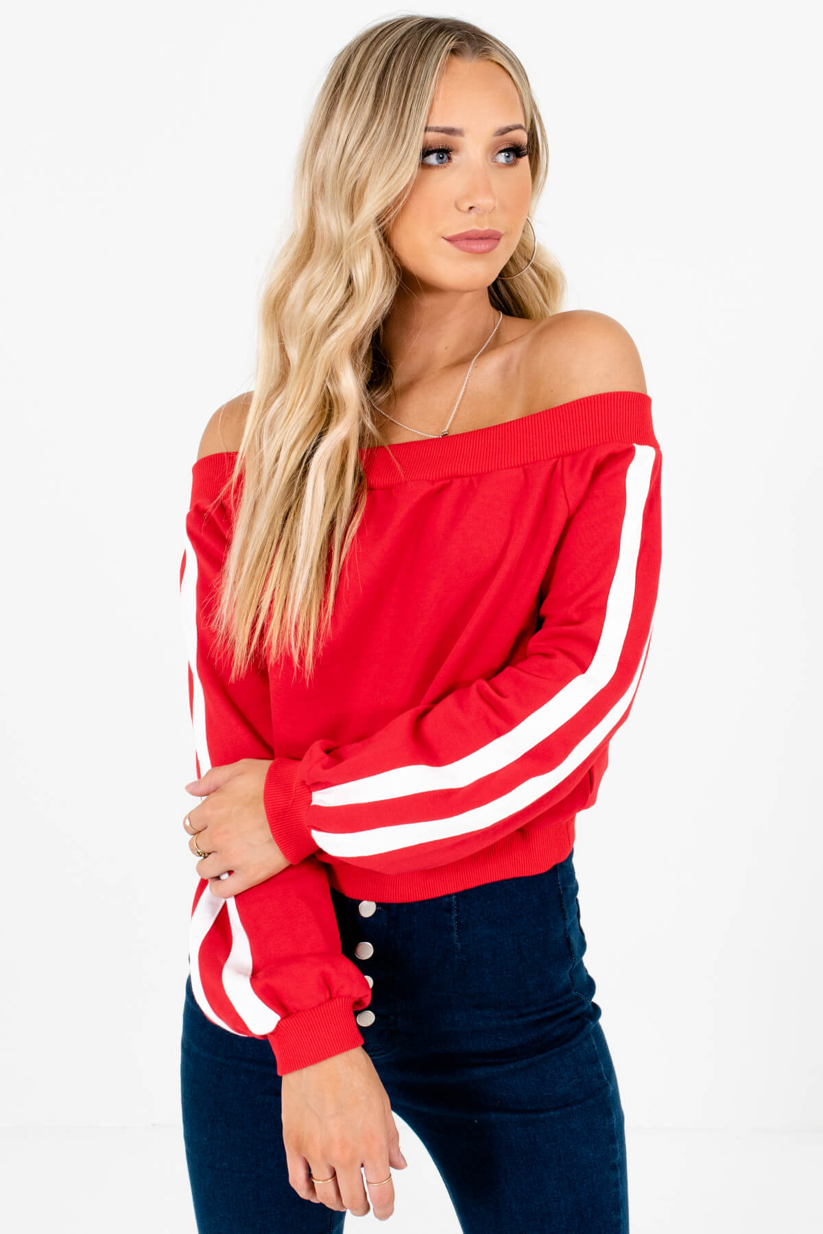 Women's Red Long Sleeve Boutique Pullover