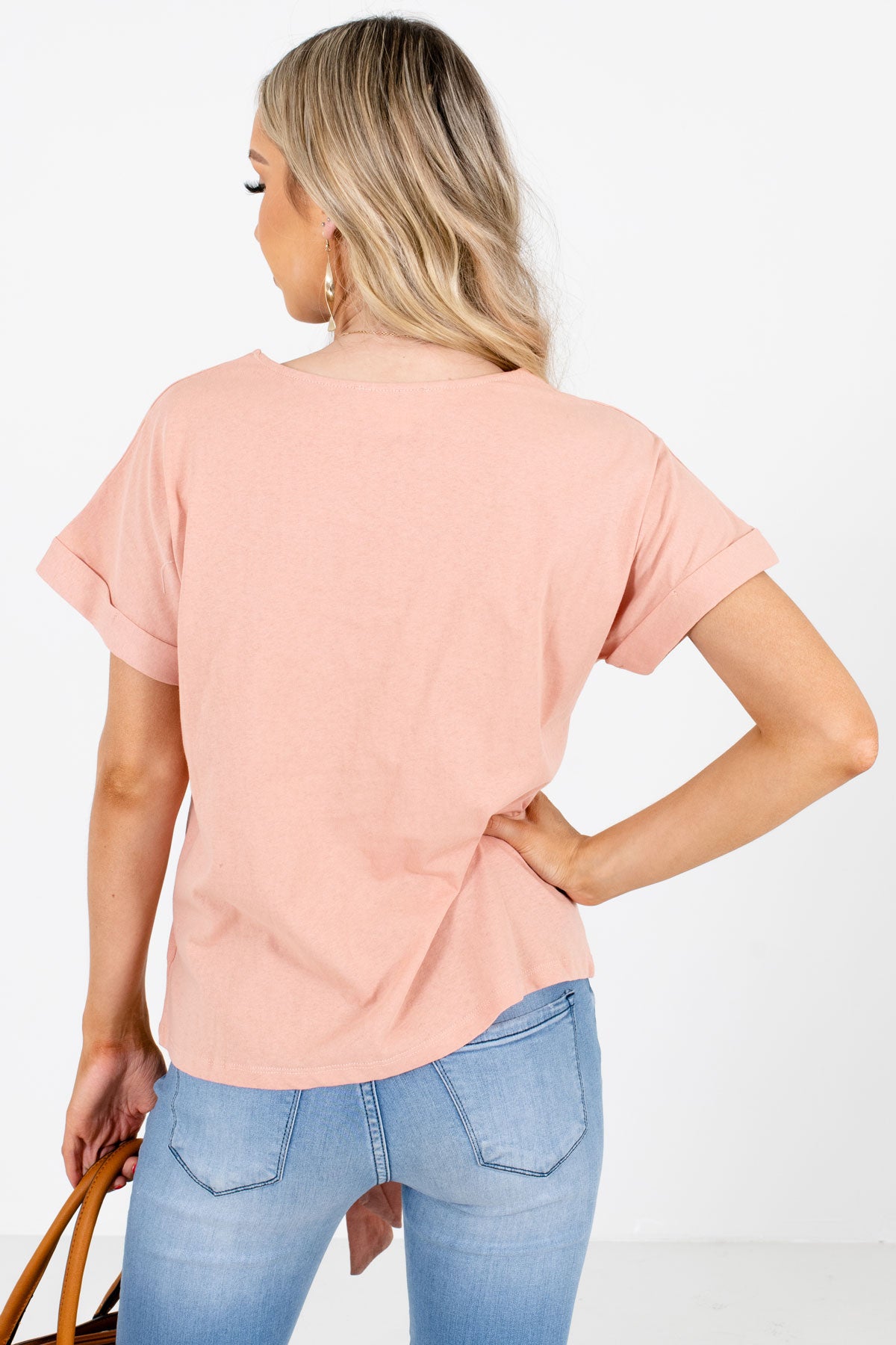 Women's Pink Cuffed Sleeve Boutique Tops