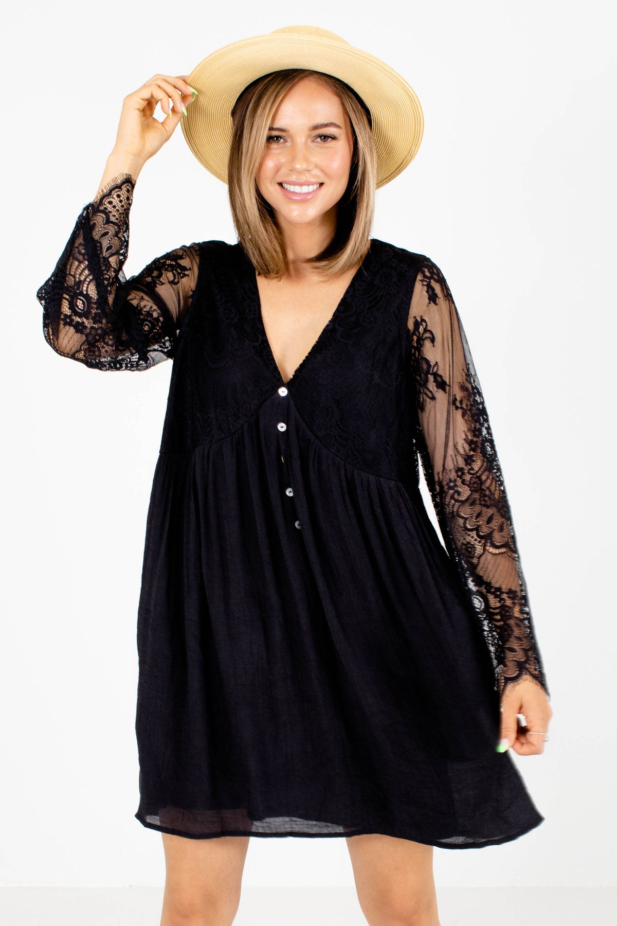 Women's Mini Dress with Lace Sleeves