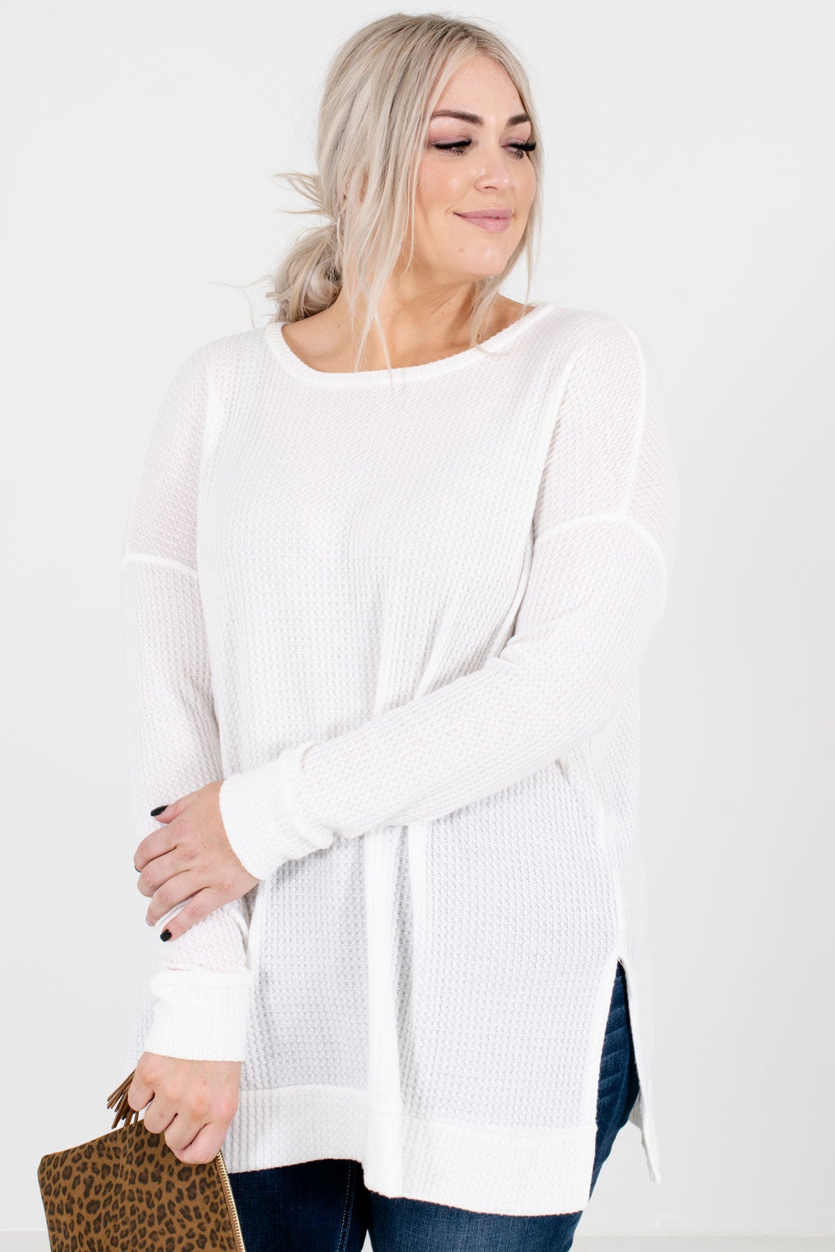 Women's White Warm and Cozy Boutique Tops
