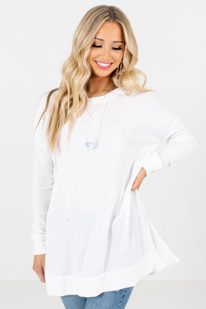 White High-Quality Waffle Knit Material Boutique Tops for Women
