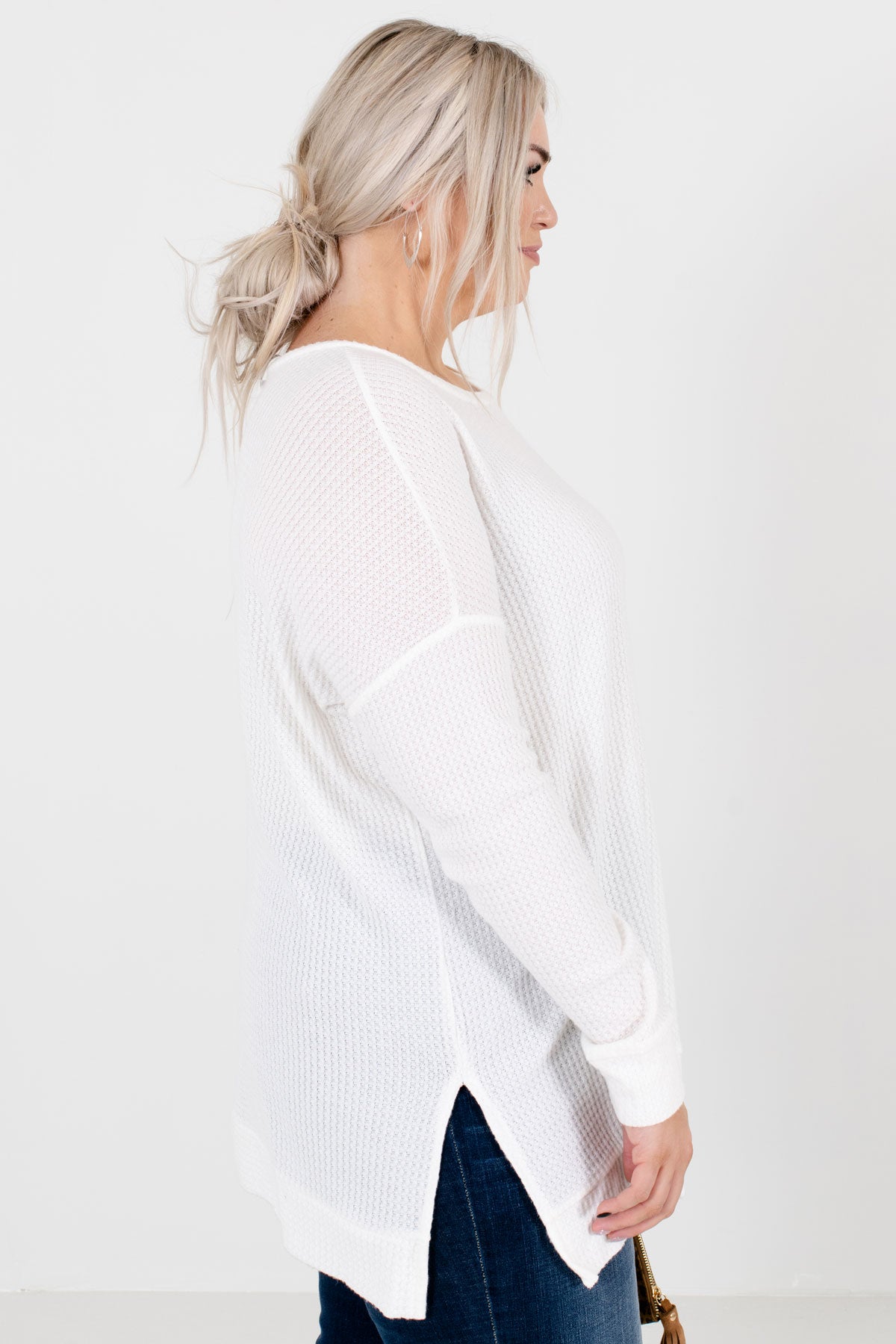 White Long Sleeve Boutique Tops for Women