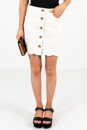 Cream Button-Up Front Boutique Mini Skirts for Women