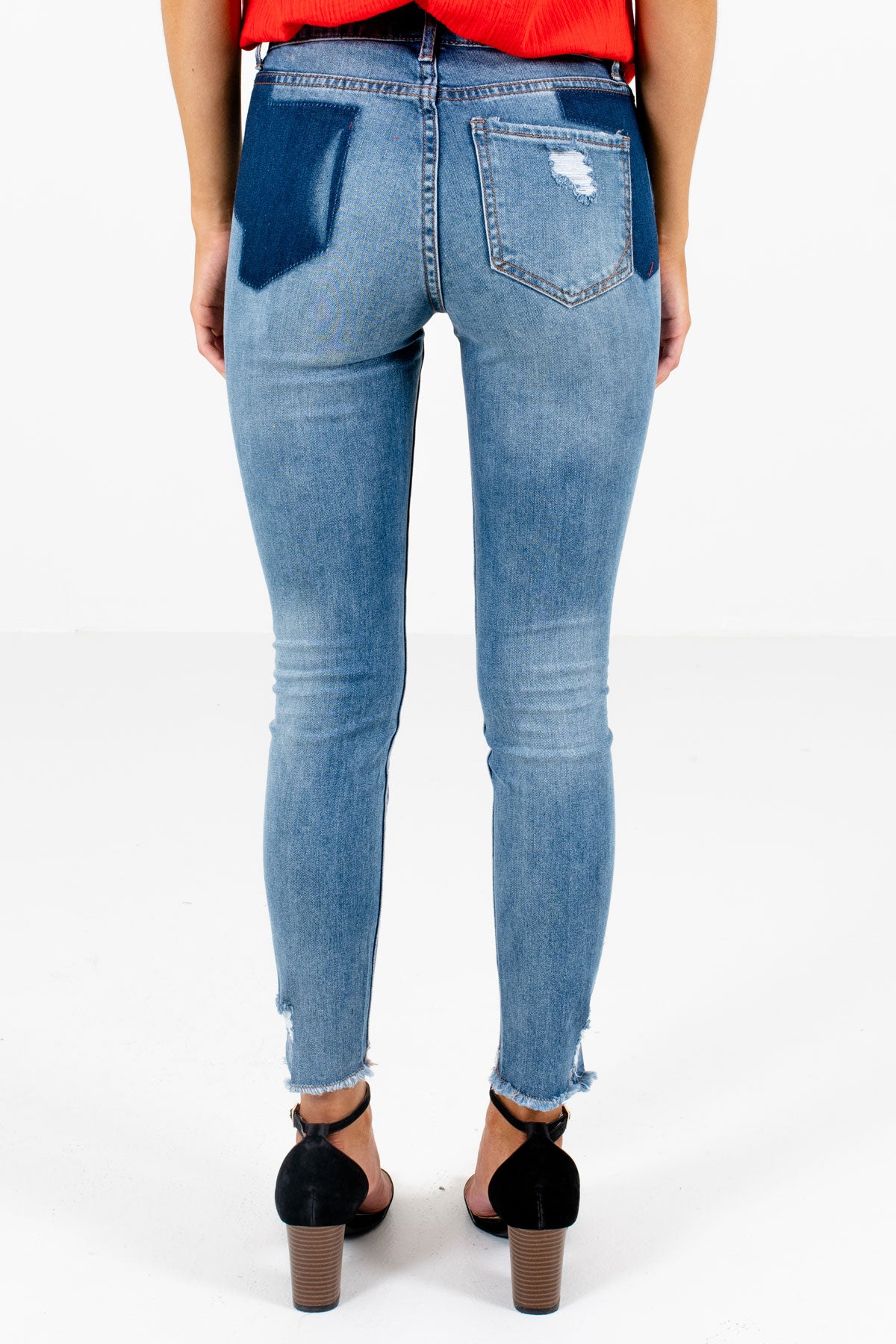 Women's Blue Distressed Patches Boutique Jeans