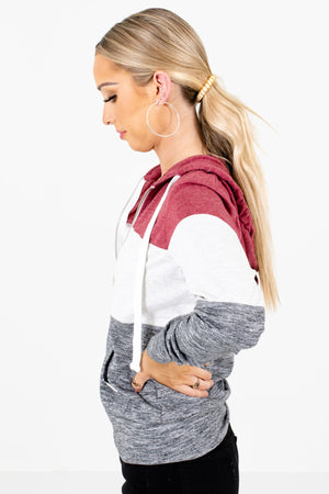 Red Drawstring Hood Boutique Jackets for Women
