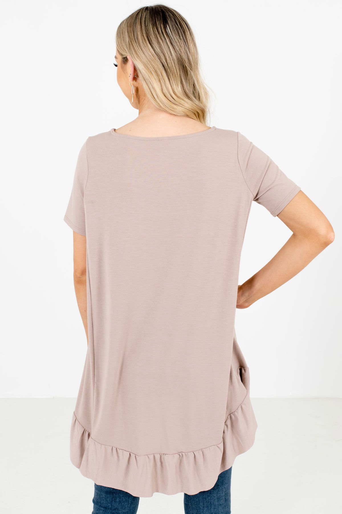 Women's Taupe Brown Long Length Boutique Tops