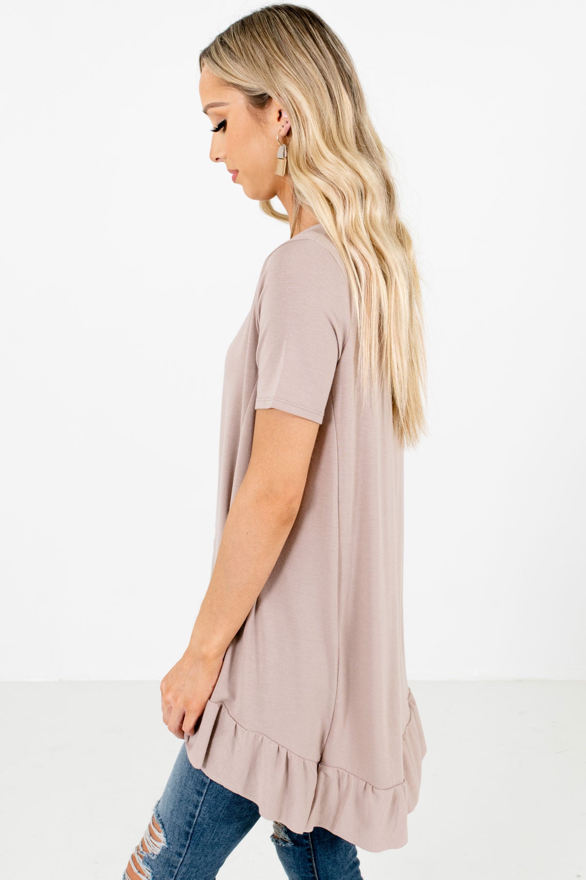 Women's Taupe Brown Casual Everyday Boutique Tops