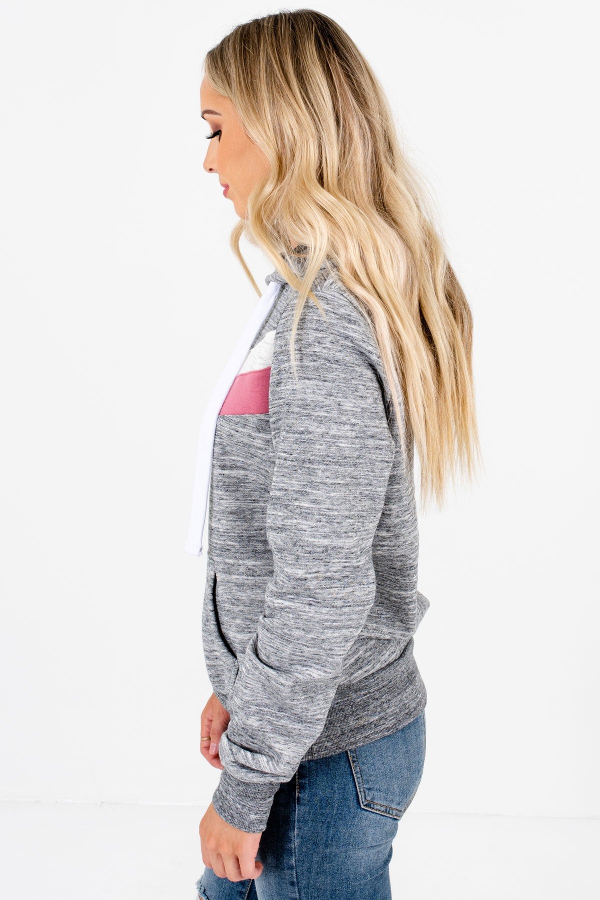 Heather Gray Front Pocket Boutique Hoodies for Women