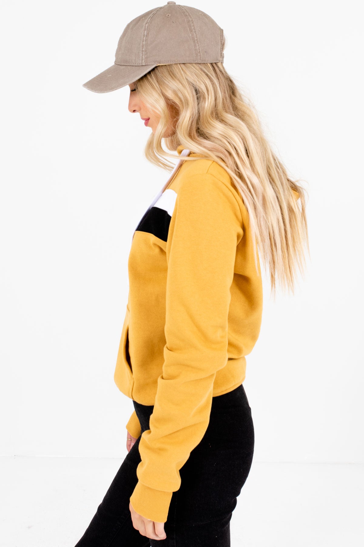 Mustard Yellow Front Pocket Boutique Hoodies for Women