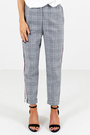 Black and White Plaid Patterned Boutique Pants for Women