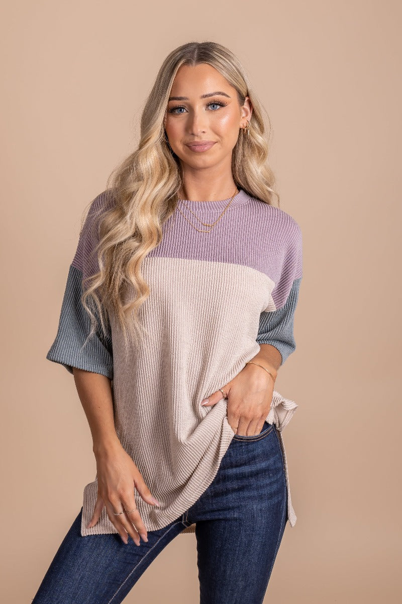 women's ribbed colorblock tunic