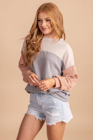 Boutique pink and gray ribbed long sleeve