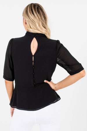 Women's Black Button-Up Back Boutique Blouse