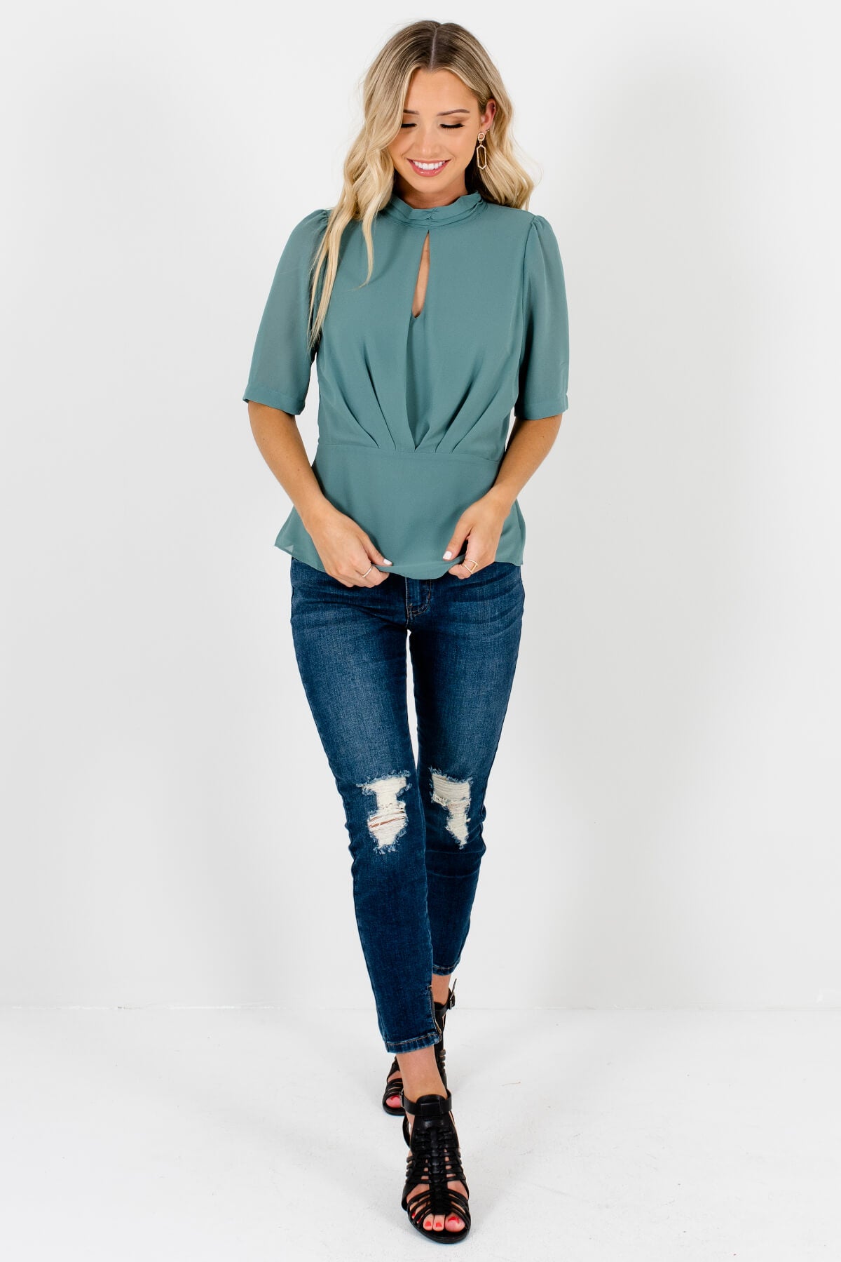 Green Cute and Comfortable Boutique Blouses for Women