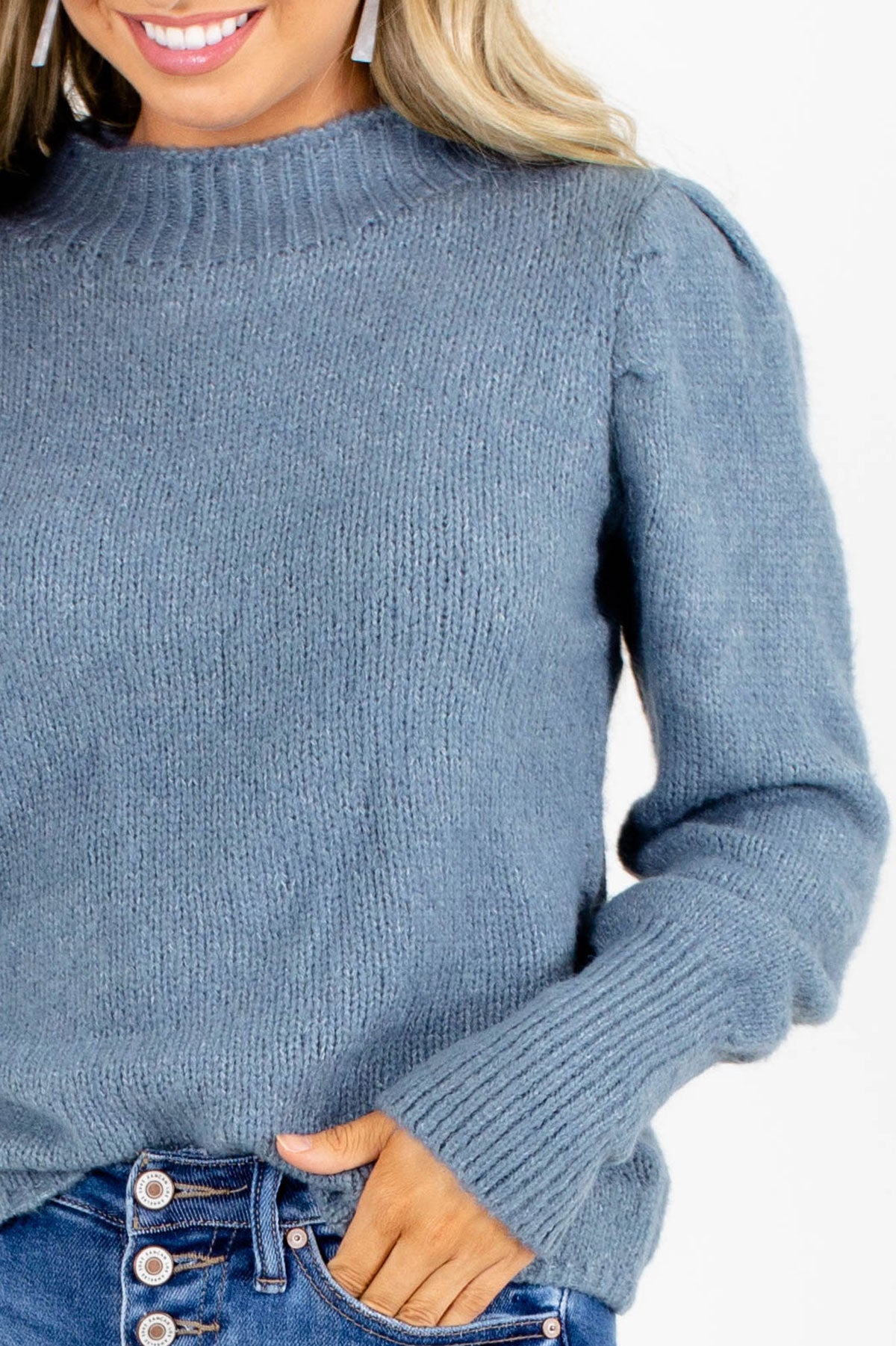 Mock Neck Sweater in Blue for Women