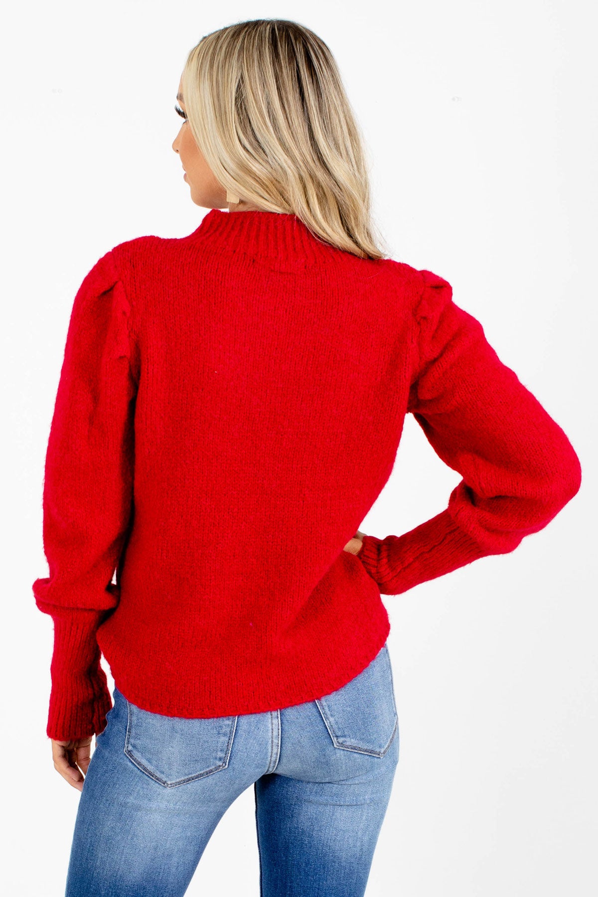 Boutique Sweater with Mock Neck in Red for Women