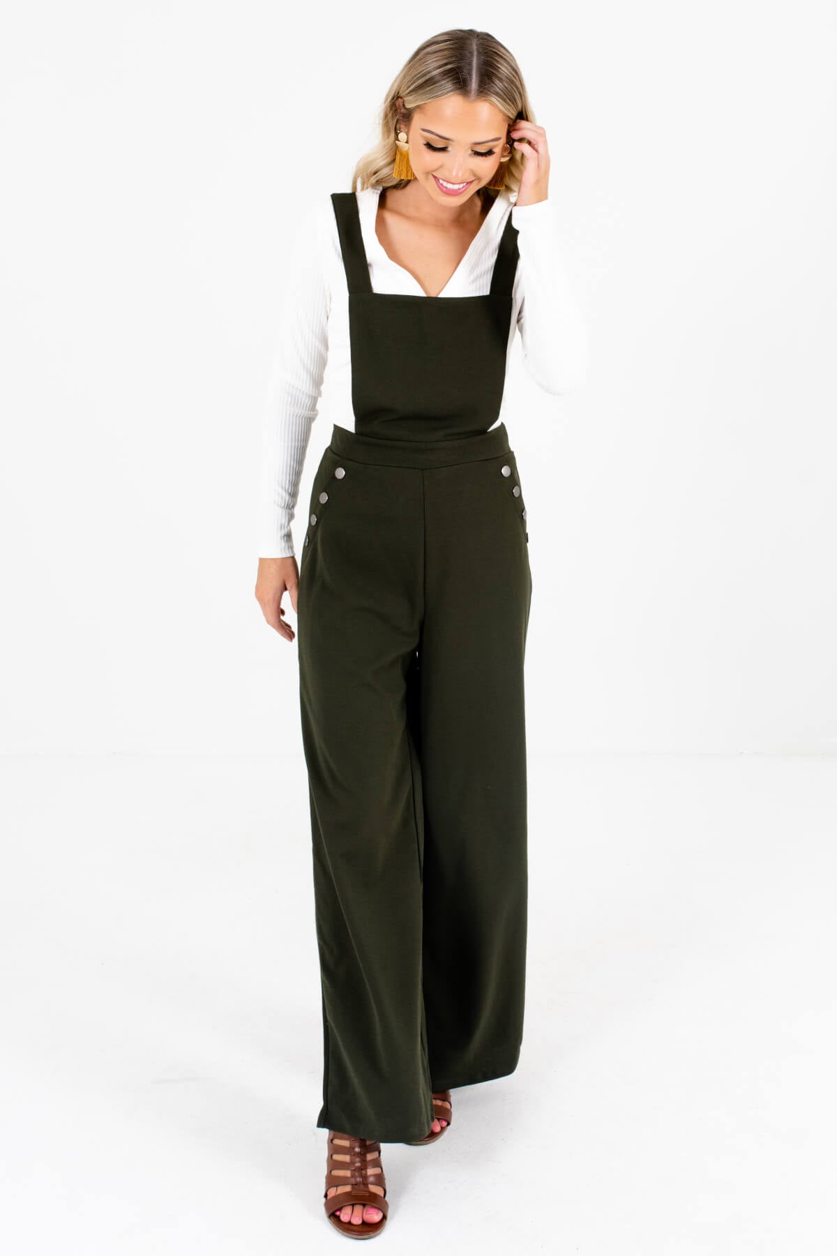 Women’s Olive Green High-Quality Textured Material Boutique Jumpsuit