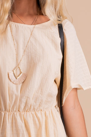 Women's Cream Short Sleeve Dress with Textured Fabric