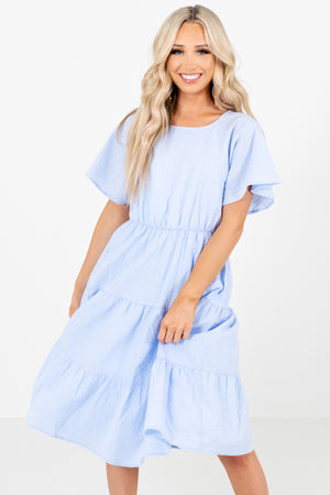 Blue Tiered Ruffled Style Boutique Knee-Length Dresses for Women