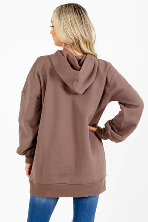 Brown Fleece-Lined Boutique Hoodies for Women