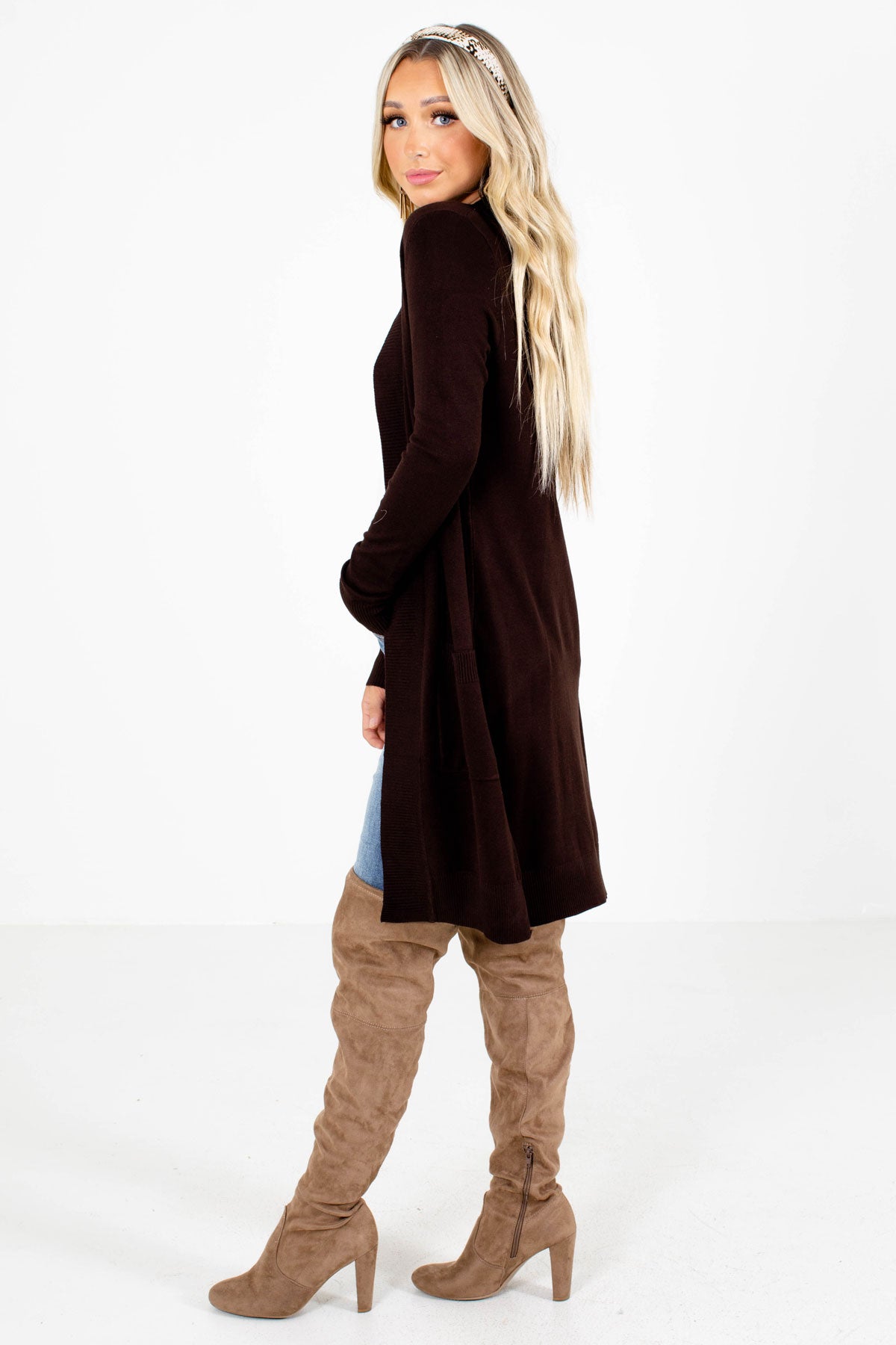 Brown Boutique Cardigans with Pockets for Women