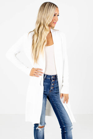 White Longer Length Boutique Cardigans for Women