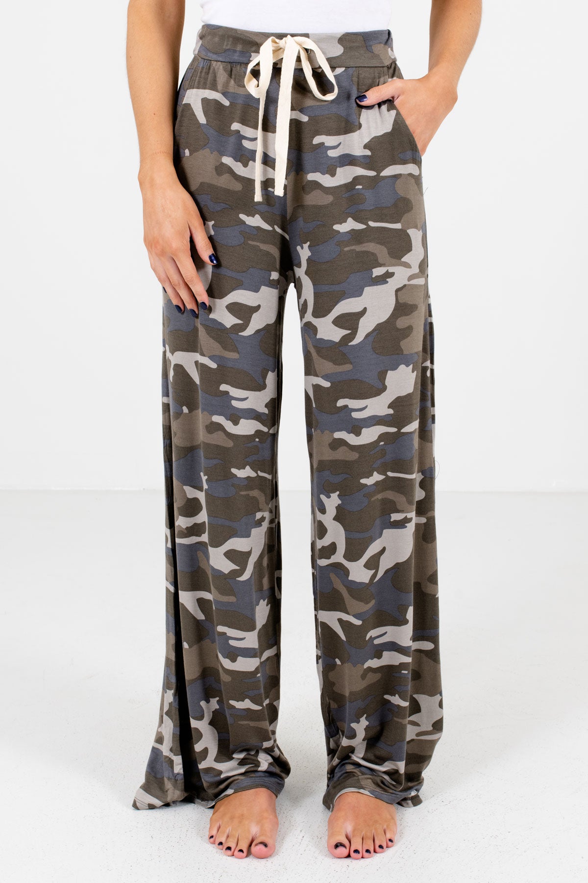 Green Camouflage Print Boutique Pants for Women