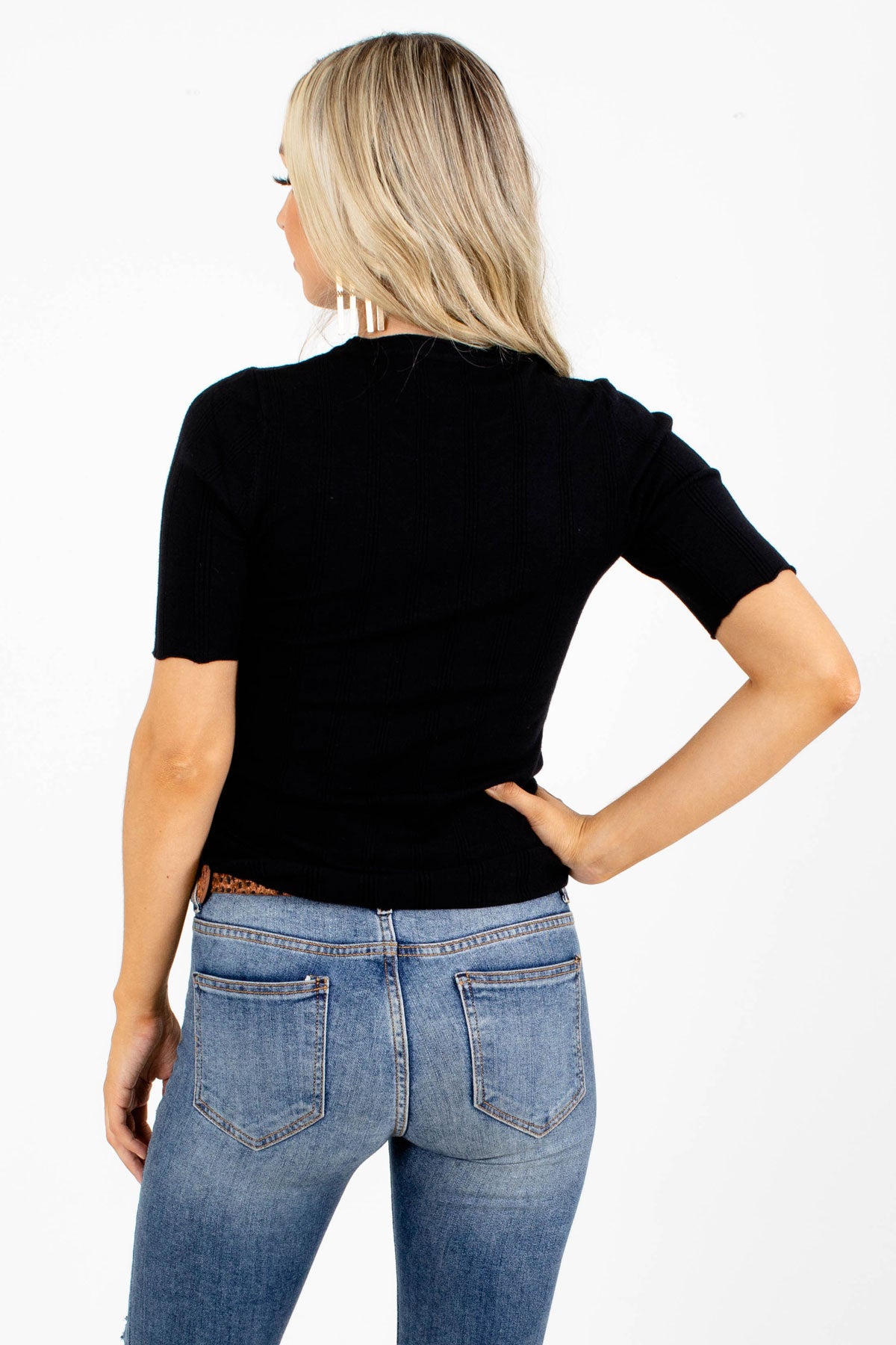 Women's Black Short Sleeve Boutique Top